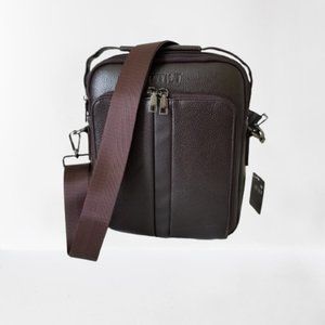 NWT! Dark Brown Faux Leather Messenger Shoulder Crossbody Bag w/Detachable Strap
